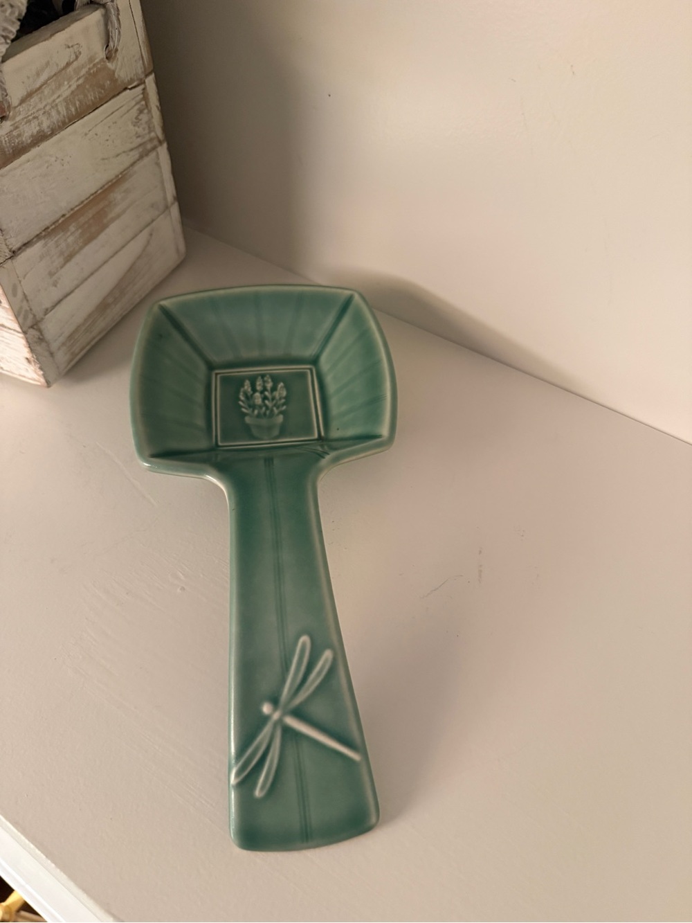 Pfaltzgraff Naturewood Serenity Green Ceramic Spoon Rest.  Vintage